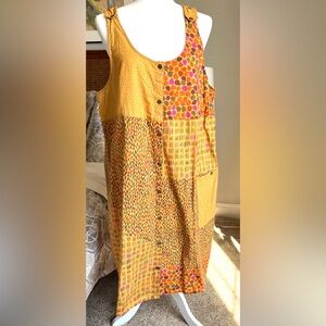 Gudrun Sjoden Organic Linen Cotton Sleeveless Patchwork Dress Mustard Yellow-L